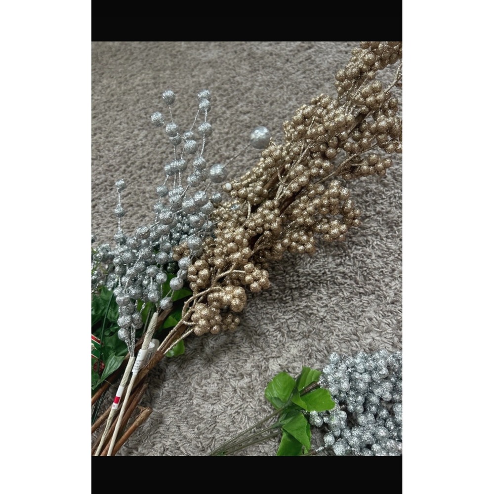 Ashland Christmas Glitter Berry Floral Picks Gold Silver Holiday Stems Lot